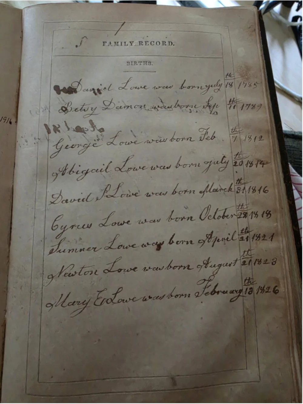 1854 Holy Bible Family Records LOWE DAMON Genealogy Pre Civil War Antique Book